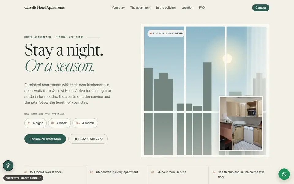 Cassells Hotel Apartments, home page