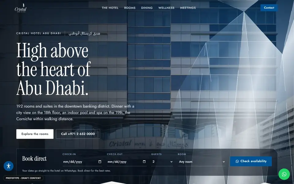 Cristal Hotel Abu Dhabi, home page