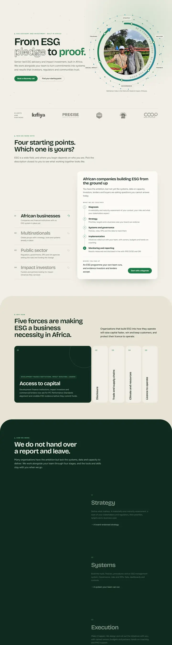 ESG360 Africa website, home page from the top