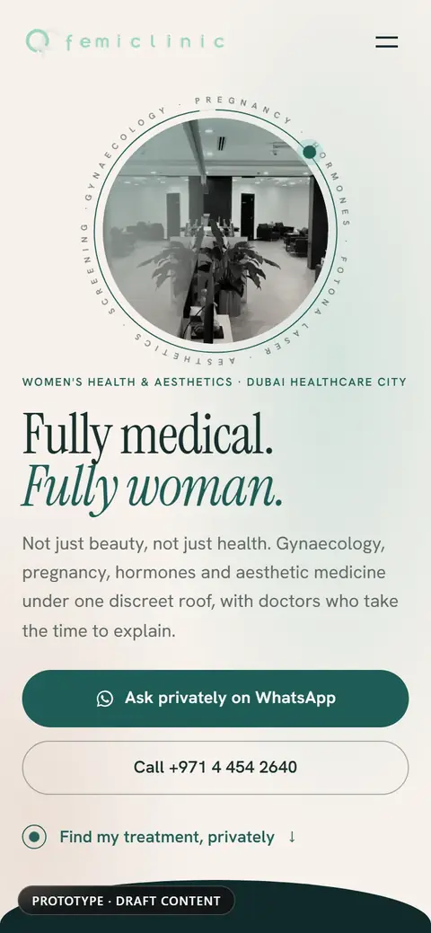 Femi Clinic, home page