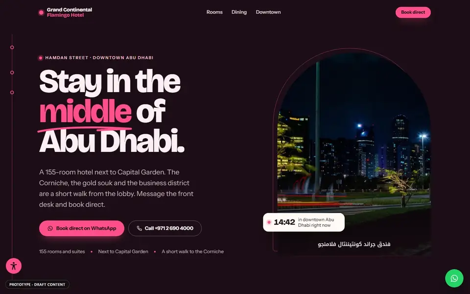 Grand Continental Flamingo, home page